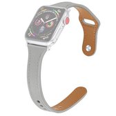 Lederen vervangende band horlogeband met stalen knop voor Apple Watch Series 6 & SE & 5 & 4 40 mm / 3 & 2 & 1 38 mm (lichtgrijs)
