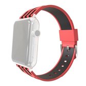 Voor Apple Watch 42 mm gestreepte siliconen horlogeband met connector (rood + zwart)