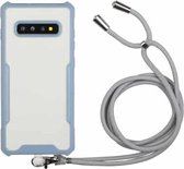 Voor Samsung Galaxy S10 acryl + kleur TPU schokbestendig hoesje met nekkoord (melkgrijs)