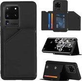 Voor Samsung Galaxy S20 Ultra Skin Feel PU + TPU + PC Achterkant Schokbestendig hoesje met kaartsleuven & houder & fotolijst (zwart)