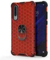 Voor Xiaomi Mi CC9e schokbestendige honingraat PC + TPU ringhouder beschermhoes (rood)