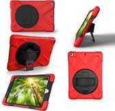 Voor Galaxy Tab A 10.1 （2019） T510 / T515 360 graden rotatie pc + siliconen beschermhoes met houder en handriem (rood)