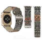 Voor Apple Watch Series 3 & 2 & 1 38 mm etnische stijl retro canvas + lederen polshorloge band (marineblauw)