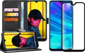 Huawei P Smart 2019 Hoesje - Huawei P Smart 2019 Hoesje Book Case Leer Wallet Zwart + Huawei P smart 2019 Screenprotector Glas Full Screen Protector