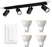 Philips Hue Kosipo Opbouwspot (Zwart) - Warm tot Koelwit Licht - Incl. Hue Dimmer Switch - Plafondspot met 4 Lichtpunten - GU10 - Hue White Ambiance