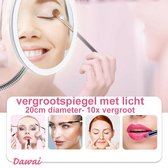 Make-up Spiegel - Met Verlichting - 20cm - 10x Vergroting - LED - 360° Draaibaar - Met Zuignap - Make-up - Dawai