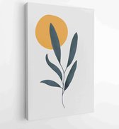 Earth tone background foliage line art drawing with abstract shape and watercolor 3 - Moderne schilderijen – Vertical – 1919347640 - 50*40 Vertical