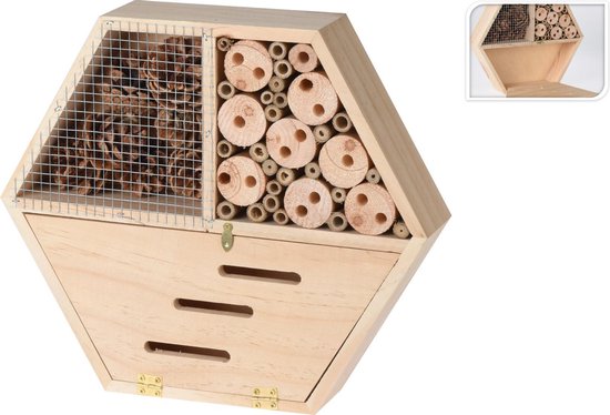 Hexagon Insectenhotel gemaakt van hout - 30x6.5x26cm