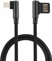 2A USB elleboog naar USB-C / type-C elleboog gevlochten datakabel, kabellengte: 1m (zwart)