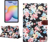 Voor Galaxy Tab S6 Lite P610 / P615 Bloempatroon Doek Textuur Horizontaal Flip Leren Case met houder & kaartsleuf & Portemonnee & Slaap / Wekfunctie (zwart)