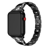 X-vormige met diamanten bezette massieve roestvrijstalen polsband Horlogeband voor Apple Watch Series 3 & 2 & 1 42 mm (zwart)