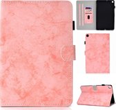 Voor Galaxy Tab S6 Lite Naaigaren Horizontaal Effen kleur Platte lederen tas met slaapfunctie & penhoes & antislipstrip & kaartsleuf en houder (roze)