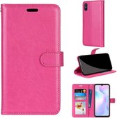 Voor Xiaomi Redmi 9A Pure Kleur Horizontale Flip PU lederen tas met houder & kaartsleuven & portemonnee & fotolijst (Rose Red)