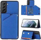 Voor Samsung Galaxy S21 + 5G Skin Feel PU + TPU + PC Achterkant Schokbestendig hoesje met kaartsleuven & houder & fotolijst (koningsblauw)