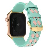 Voor Apple Watch Series 5 & 4 44mm / 3 & 2 & 1 42mm geweven patroon lederen band (groen roze)