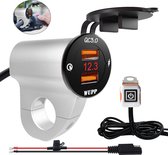 ZH-975A3 motorfiets aluminium waterdichte mobiele telefoon dubbele QC3.0 snellader met voltmeter (zilver)
