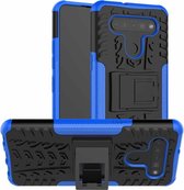 Voor LG K41S / K51S Bandentextuur Schokbestendig TPU + pc-beschermhoes met houder (blauw)