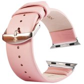 Kakapi voor Apple Watch 42 mm subtiele textuur geborstelde gesp lederen horlogeband met connector (roze)