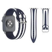 Voor Apple Watch Series 3 & 2 & 1 42mm Fashion dubbele strepen patroon siliconen horlogebandje (marineblauw + wit)