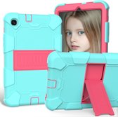 Voor Samsung Galaxy Tab A 8.4 (2020) Schokbestendige tweekleurige siliconen beschermhoes met houder (Aqua + Hot Pink)