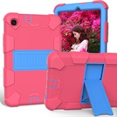 Voor Samsung Galaxy Tab A 8.4 (2020) Schokbestendige tweekleurige siliconen beschermhoes met houder (Hot Pink + Blue)