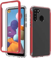 Voor Samsung Galaxy A21 schokbestendig TPU-frame + doorzichtige pc-achterkant + PET-schermbeschermer voor (rood)