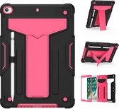 Voor iPad 10.2 / iPad Pro 10.5 T-vormige beugel Contrastkleur Schokbestendig pc + siliconen platte beschermhoes (zwart + roze rood)