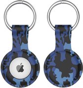 Apple AirTag Sleutelhanger Siliconen Bescherm Hoes Camo Blauw Print