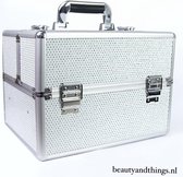 BEAUTYCASE XL WIT STRASS STEEN CUBE (XL), stevige professionele aluminium make-up koffer / nagelkoffer met sloten – ideaal voor nagel stylisten, schoonheidsspecialisten en visagist