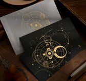 Astro Tabel Postkaarten Set | Leuke Mooie Speciale Postkaarten | Inclusief Bijpassende Enveloppe | Doorzichtig | Goud |Mooi Sterren Manen Zonnen Cirkel Maan | Brief | Briefpapier |