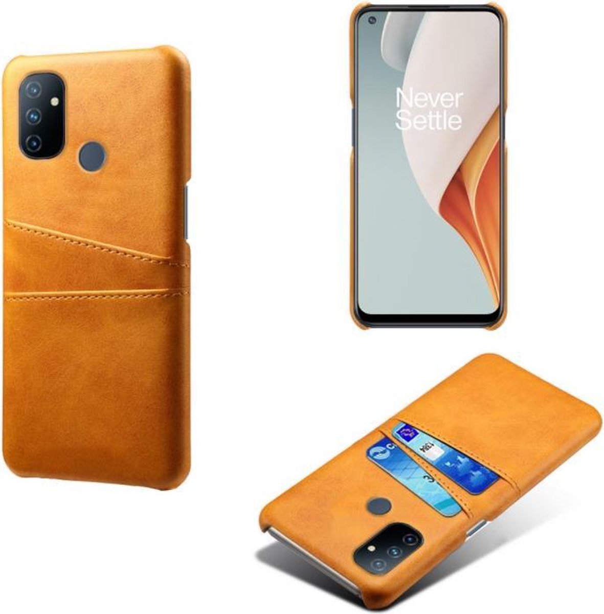 Back Cover met Opbergvakjes + Glas Screenprotector voor OnePlus Nord N100 _ Bruin