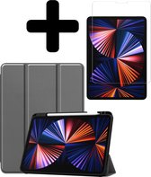 Hoes Geschikt voor iPad Pro 2021 (11 inch) Hoes Luxe Hoesje Case Met Uitsparing Geschikt voor Apple Pencil Met Screenprotector - Hoesje Geschikt voor iPad Pro 11 inch (2021) Hoes Cover - Grijs