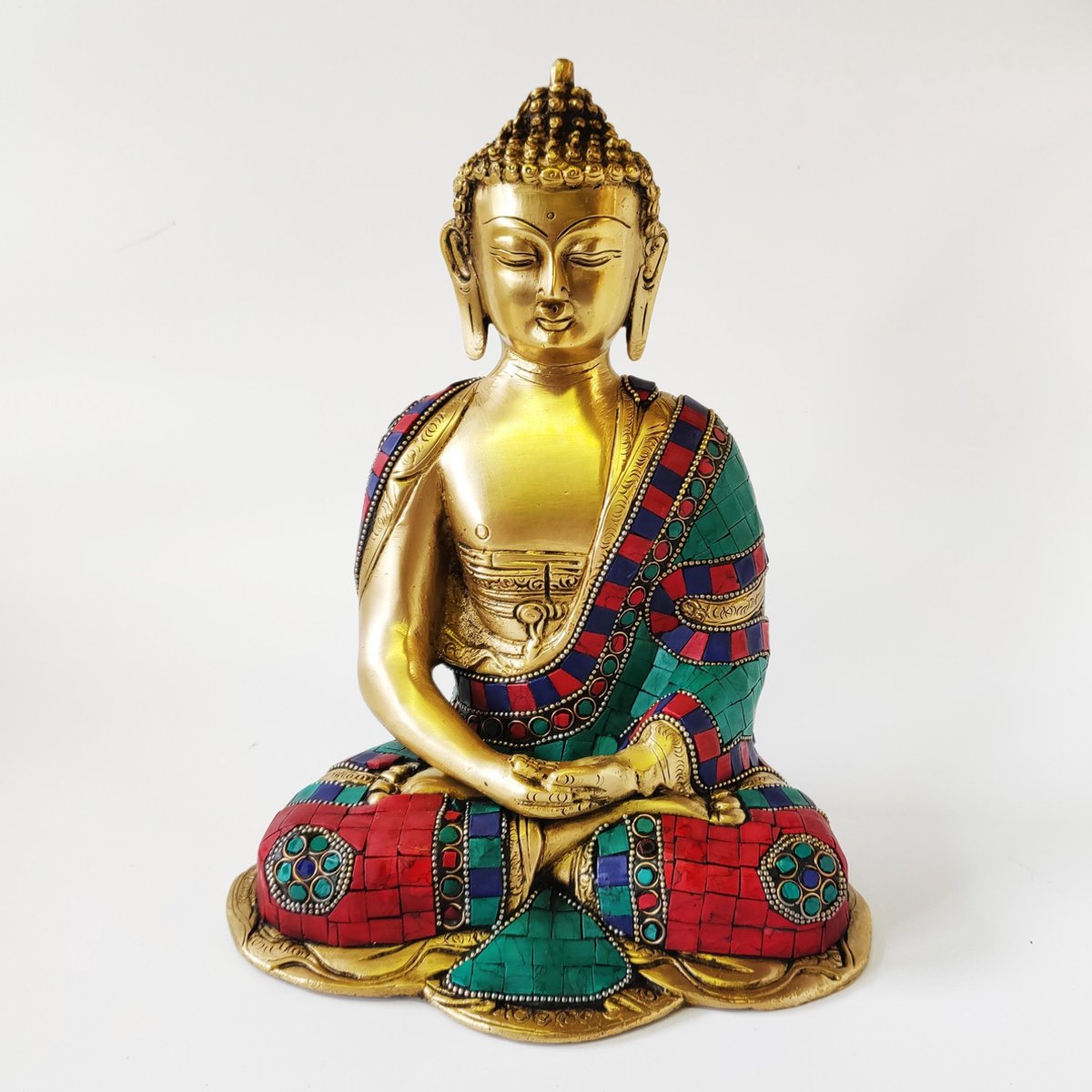 Boeddha Beeld - Prachtig bronzen beeld met gekleurde resin steentjes - 25  cm | bol.com