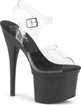 Pleaser Sandaal met enkelband, Paaldans schoenen -37 Shoes- ESTEEM-708 Paaldans schoenen Zwart/Transparant