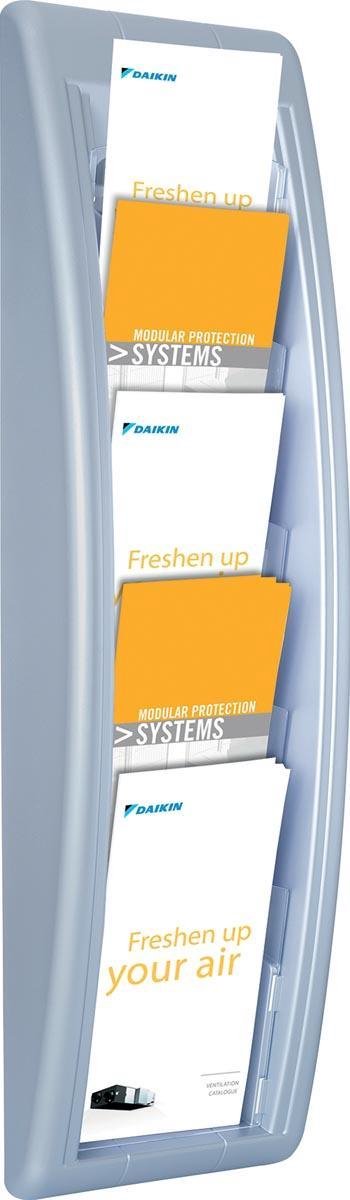 Paperflow Quickfit folderwandhouder, 5 vakken in DIN 1/3 A4 formaat, B 168 x D 95 x H 650 mm, aluminiumkleurig polystyreen