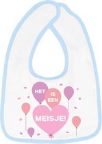 Hospitrix Slabbetje met tekst "Het is een meisje! " Blauw - Cadeau Zwangerschap - Baby Kwijldoek - Kwijllap - Morslap - Bavette