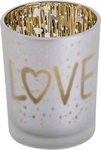 Theelichthouder Glas - Waxinelichthouder - Love Gold Wit - ø5,5cm