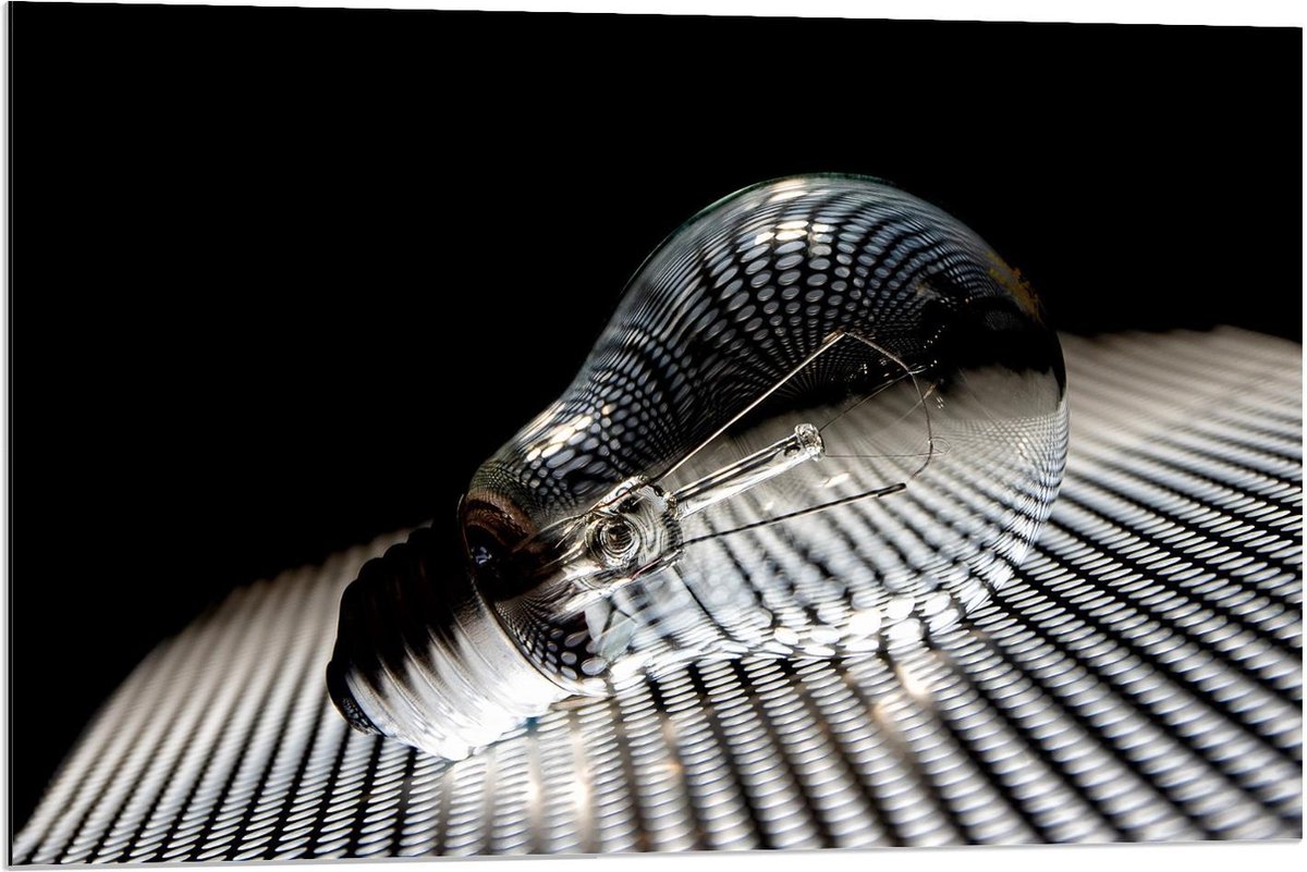 Dibond - Gloeilamp op Rooster - 90x60cm Foto op Aluminium (Wanddecoratie van metaal)