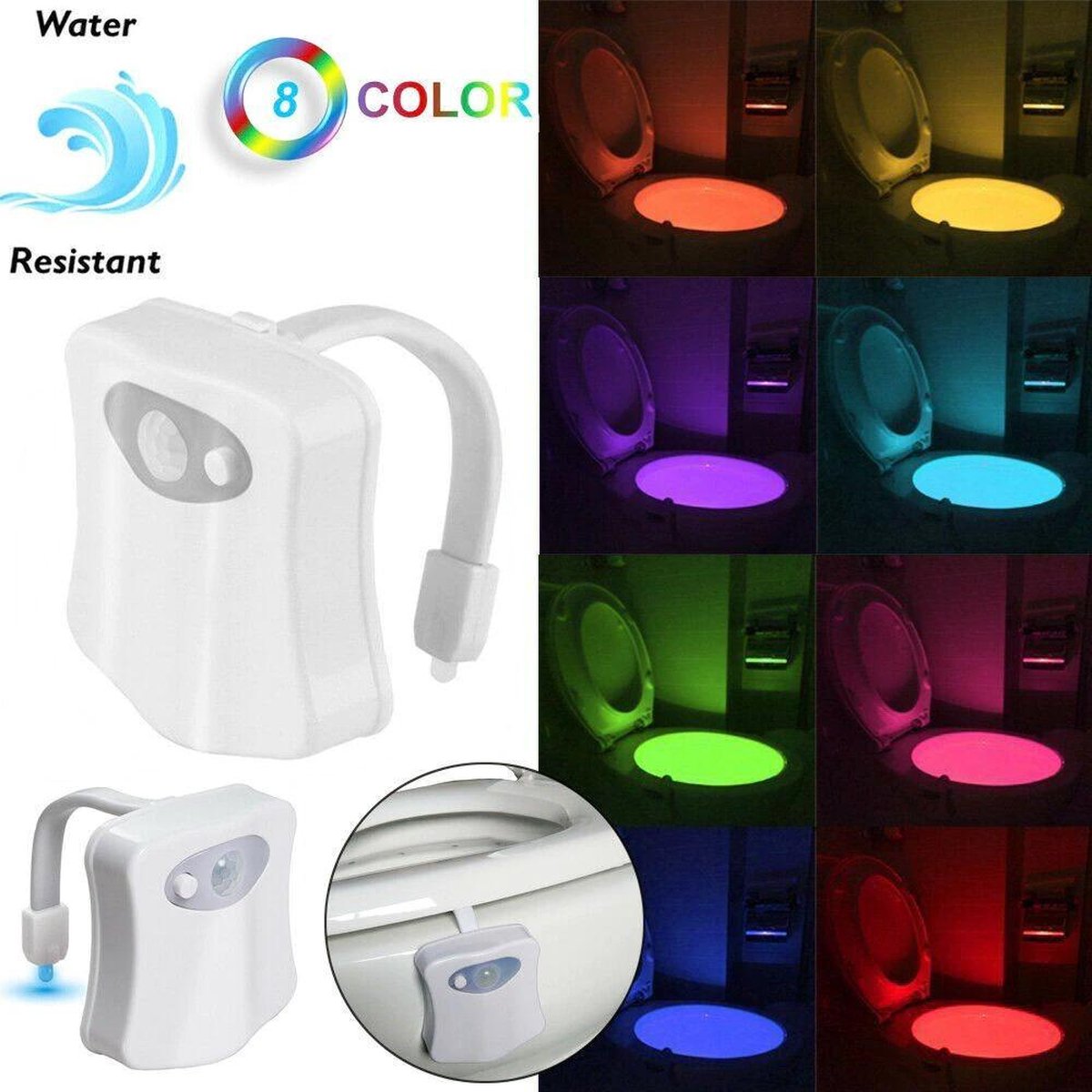 Sans Marque Lampe de toilette LED avec détecteur de mouvement automatique,  16 couleurs changeantes, fonctionnement avec piles à prix pas cher