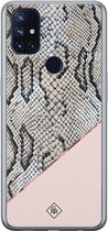 OnePlus Nord N10 5G hoesje siliconen - Snake print | OnePlus Nord N10 5G case | Roze | TPU backcover transparant