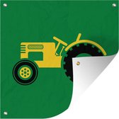 Tuinposters Tractor - Geel - Groen - 50x50 cm - Tuindoek - Buitenposter