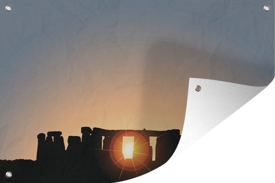 Tuindecoratie Een illustratie van de zonsopkomst achter Stonehenge - 60x40 cm - Tuinposter - Tuindoek - Buitenposter