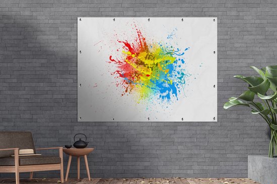 Illustration d'une éclaboussure de peinture colorée comme affiche de jardin street art 160x120 cm - Toile de jardin / Toile d'extérieur / Peintures d'extérieur (décoration de jardin) XXL / Groot format!