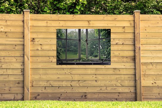 Affiche de jardin Out of the window - Vieille fenêtre envahie 120x80 cm - Toile de jardin / Toile d'extérieur / Peintures d'extérieur (décoration de jardin)