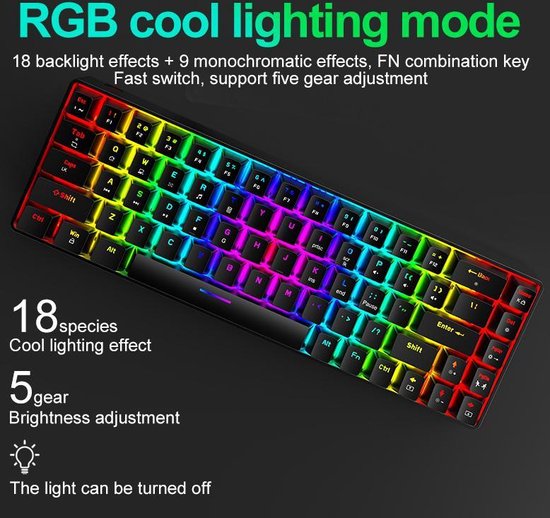 ZIYOU LANG T8 RGB Mechanisch 68Keys gaming toetsenbord - Windows/Mac game toetsenbord - Brown Switch -  Mechanical Keyboard - Zwart