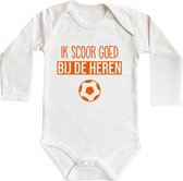 Romper - Ik scoor goed bij de heren - maat: 50/56 - lange mouw - baby - EK - EK voetbal - rompertjes baby - rompertjes baby met tekst - rompers - rompertje - rompertjes - stuks 1 - wit