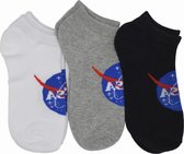 NASA heren sokken - 3 paar - korte katoenen nasa enkelsokken in 3 kleuren - WIT ZWART GRIJS. met logo. maat 39/42