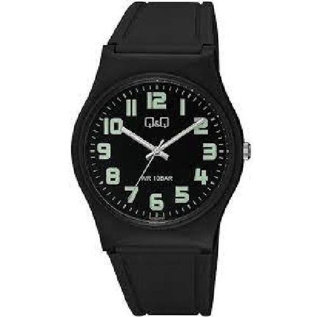 Sportief horloge van Q&Q met zwart rubberen band 10 atm waterdicht ideaal voor zwemmen en sporten model vs42j002y