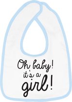 Hospitrix Slabbetje met tekst "Oh baby! It is a girl! " Blauw - Cadeau Zwangerschap - Baby Kwijldoek - Kwijllap - Morslap - Bavette