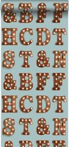 ESTAhome behang houten licht letters vintage blauw en sepia bruin - 138851 - 0.53 x 10.05 m